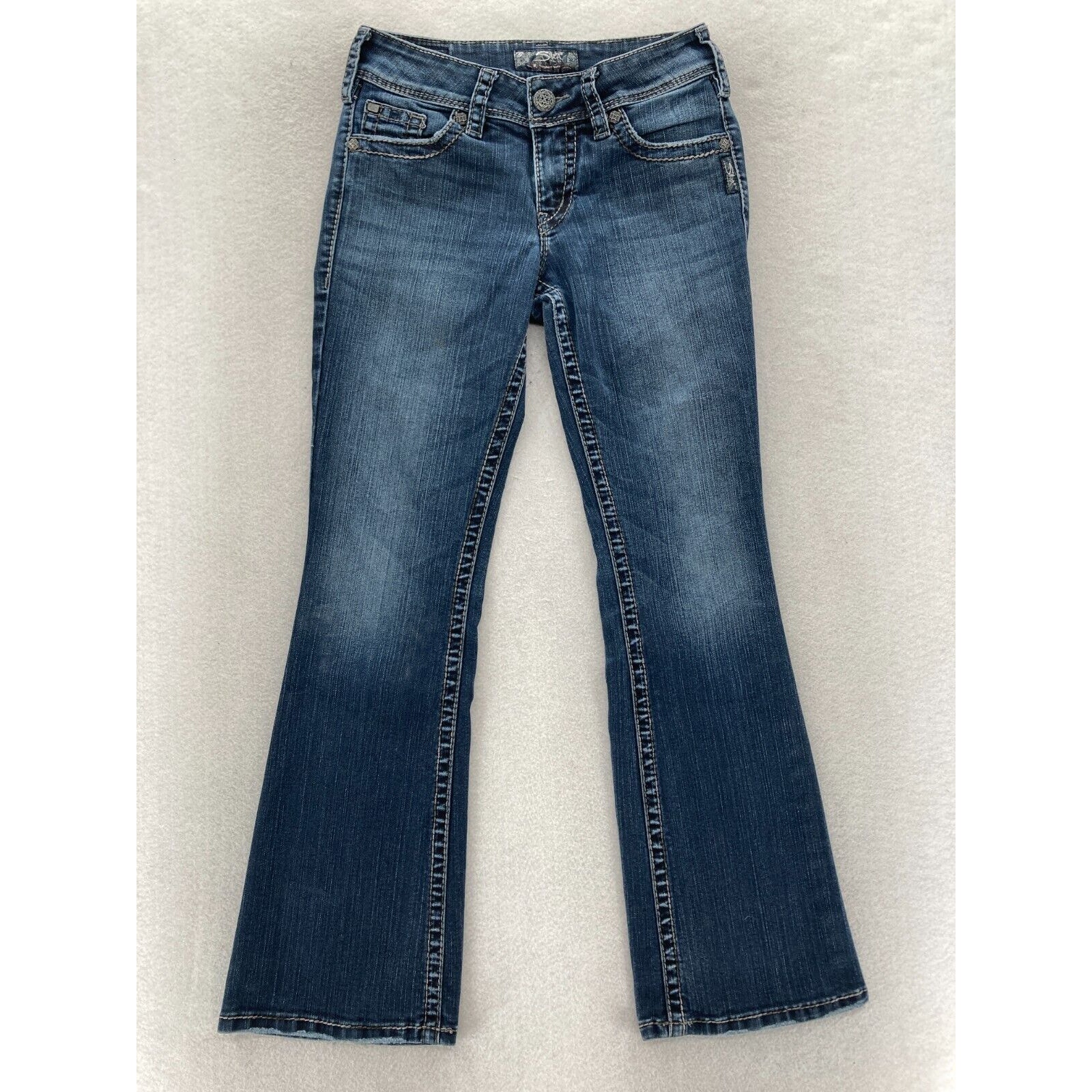Silver Jeans Suki Surplus Womens 26x30 Bootcut Dark Wash Blue Denim Grunge Rock